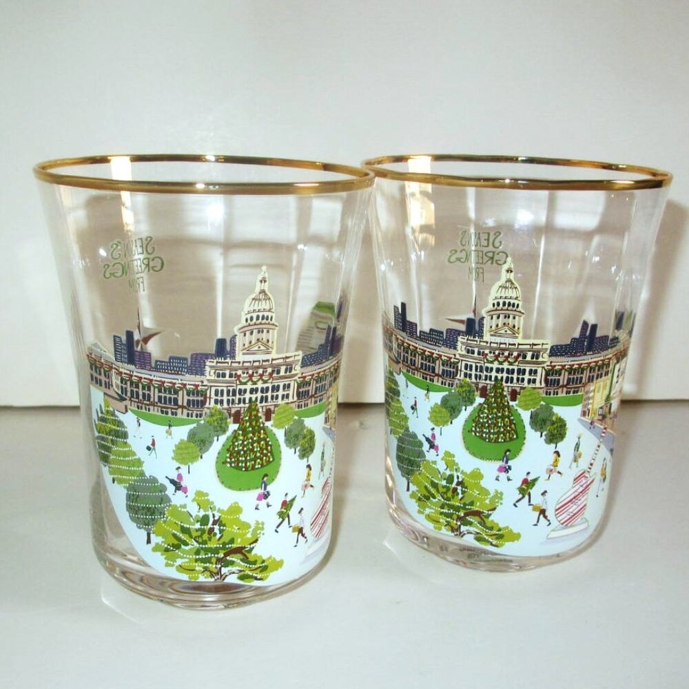 2 x Anthropologie Holiday In The City Juice Glass AUSTIN 15 Oz. New